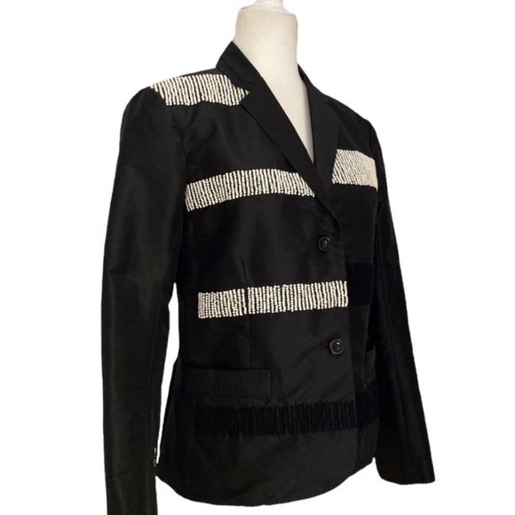 Maiyet Collective Embroidered Blazer Jacket Silk Detailing Black & White - Picture 2 of 11